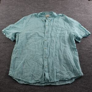 Reyn Spooner Shirt Mens 2XL Aqua Linen Short Sleeve Button Down Tailored Hawaii